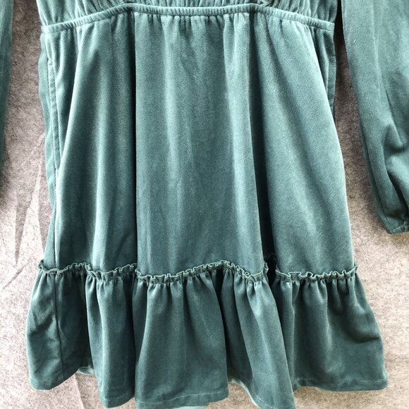 Airshiner Girls Size 10 Green Velvet Dress Long Sleeve Ruffle Holiday Fall 140 - Picture 4 of 10